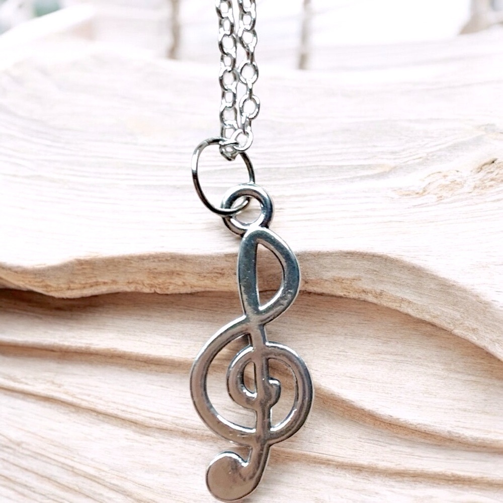 Treble Clef Silver Necklace - Picture 3 of 3